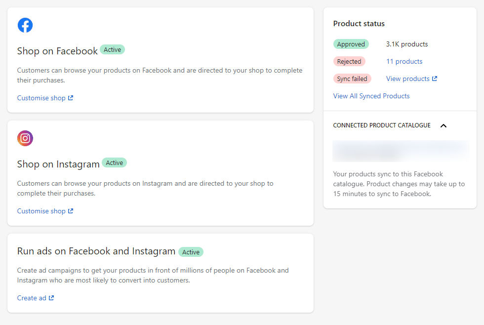 Facebook & Instagram app installed on Shopify